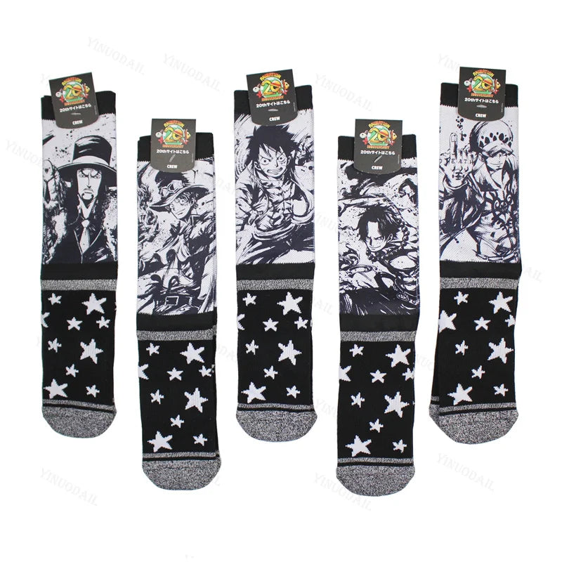 Anime Socks cartoon superheroes Zoro, Luffy characters Soft Cotton, Durable Pair for Men and Women