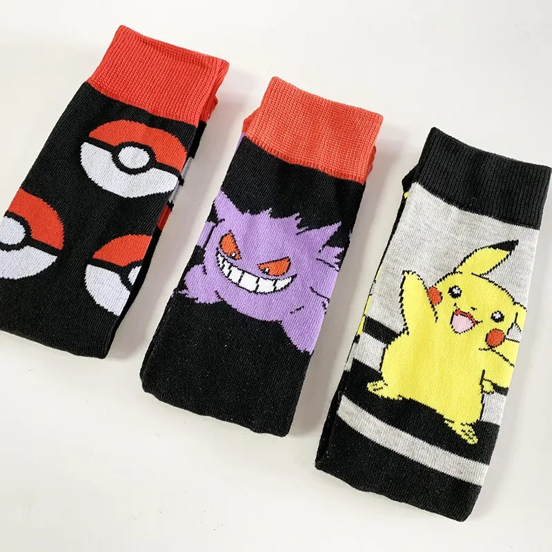 Anime-inspired Gengar & Pikachu pokemon socks for kids men women