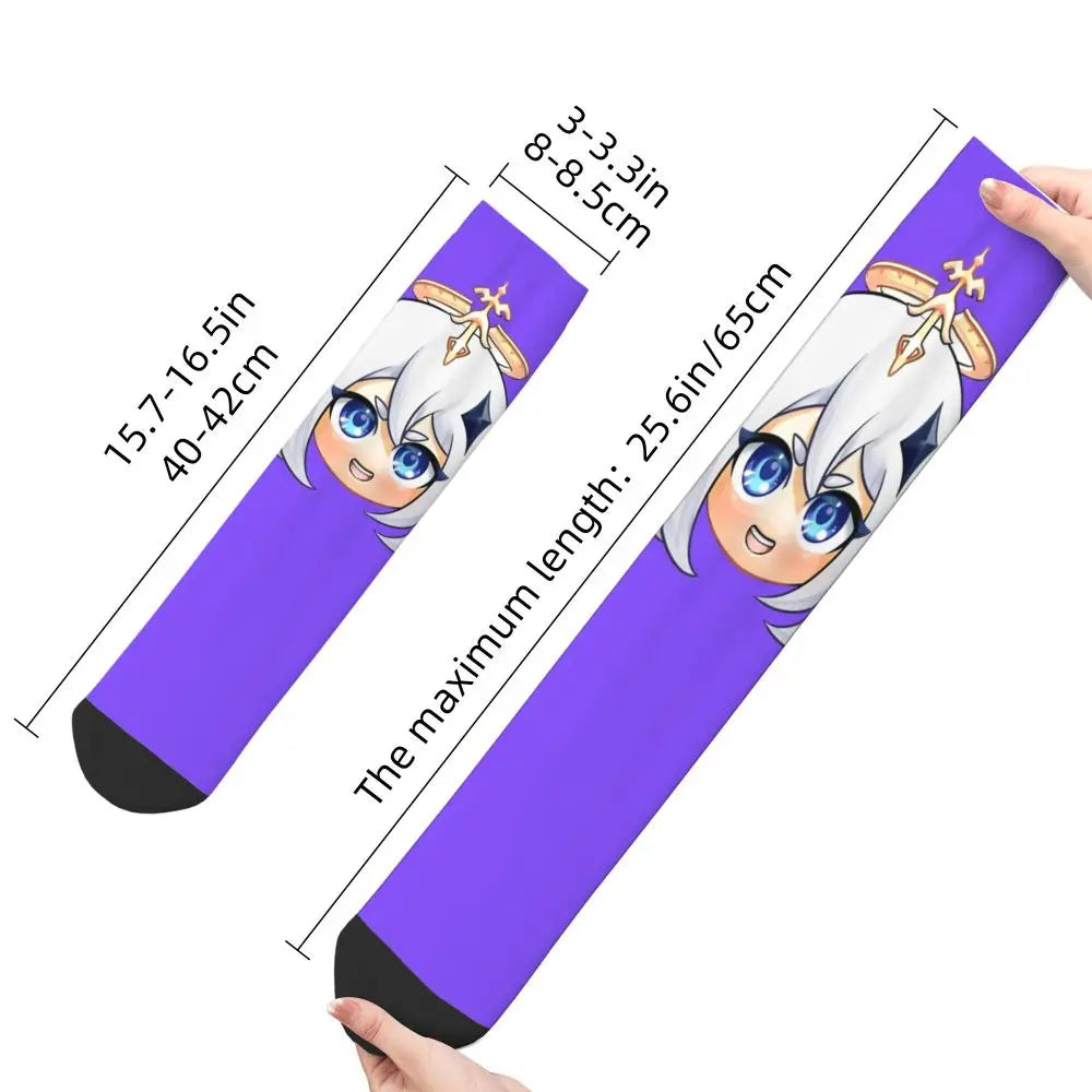 Chibi paimon Genshin anime impact unisex happy Socks from cotton blend for A Year-Round Delight for Fans