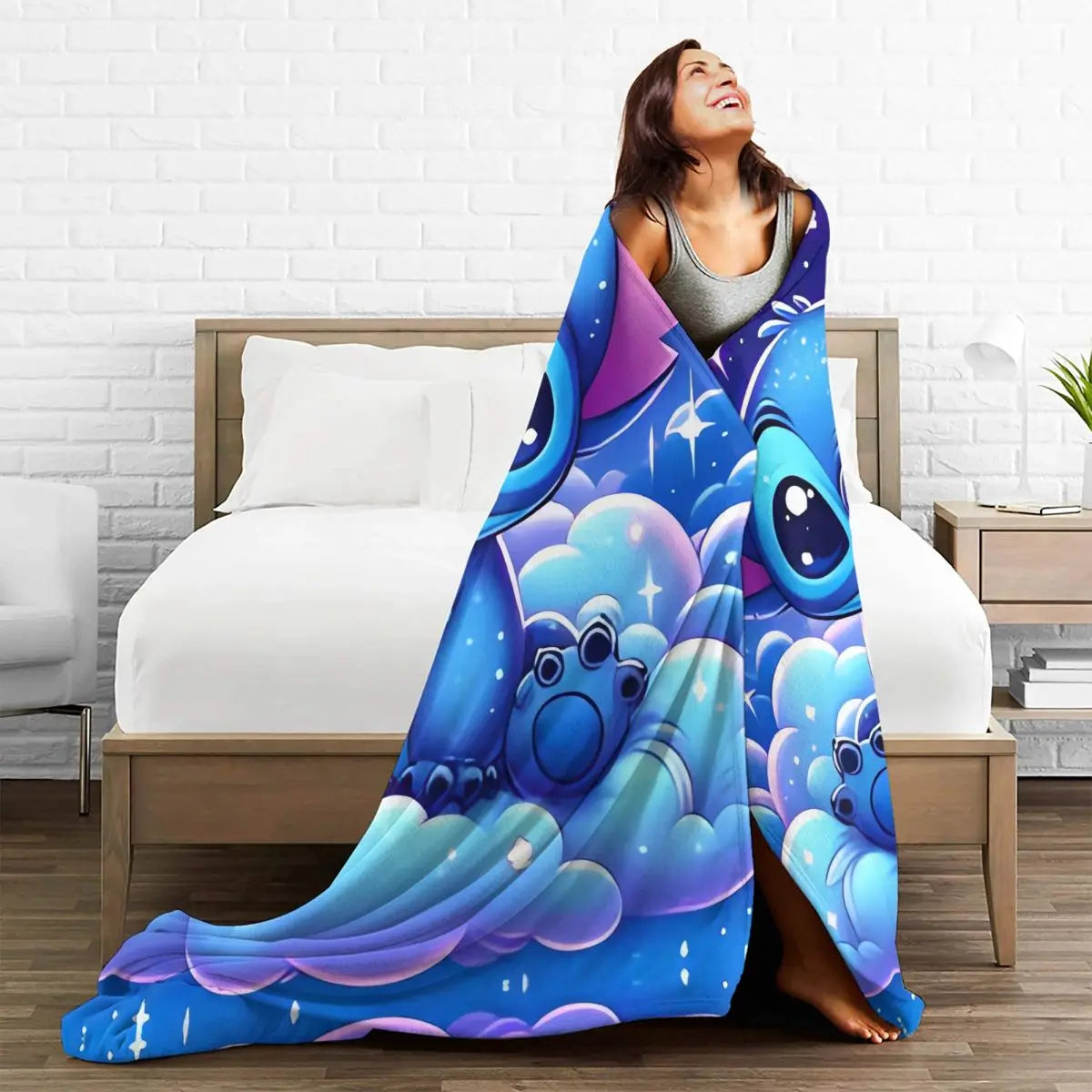 Cartoon Stitch plush throw - very soft flannel blanket for cozy snuggles warm kids bedspread