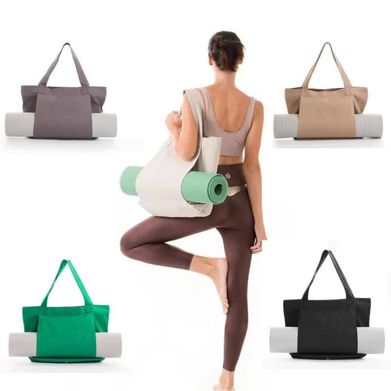 Eco-friendly cotton portable yoga pilates mat storage bag outdoor yoga tote bag large capacity canvas shoulder bag yoga accessories storage bag