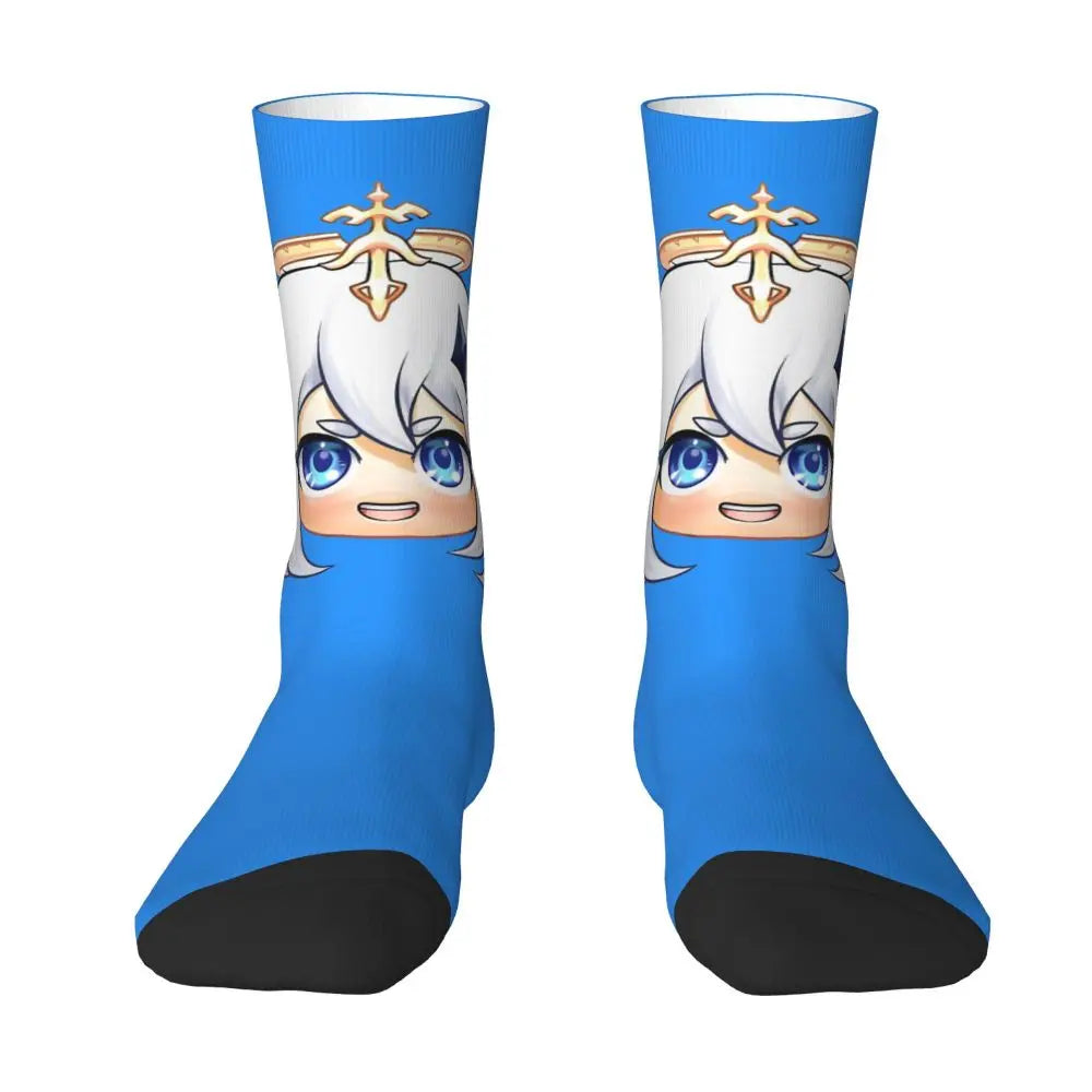 Chibi paimon Genshin anime impact unisex happy Socks from cotton blend for A Year-Round Delight for Fans