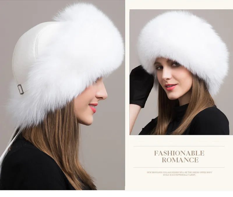 Natural Fox Fur Winter Hat with Earmuffs Fashionable Warmth for Women