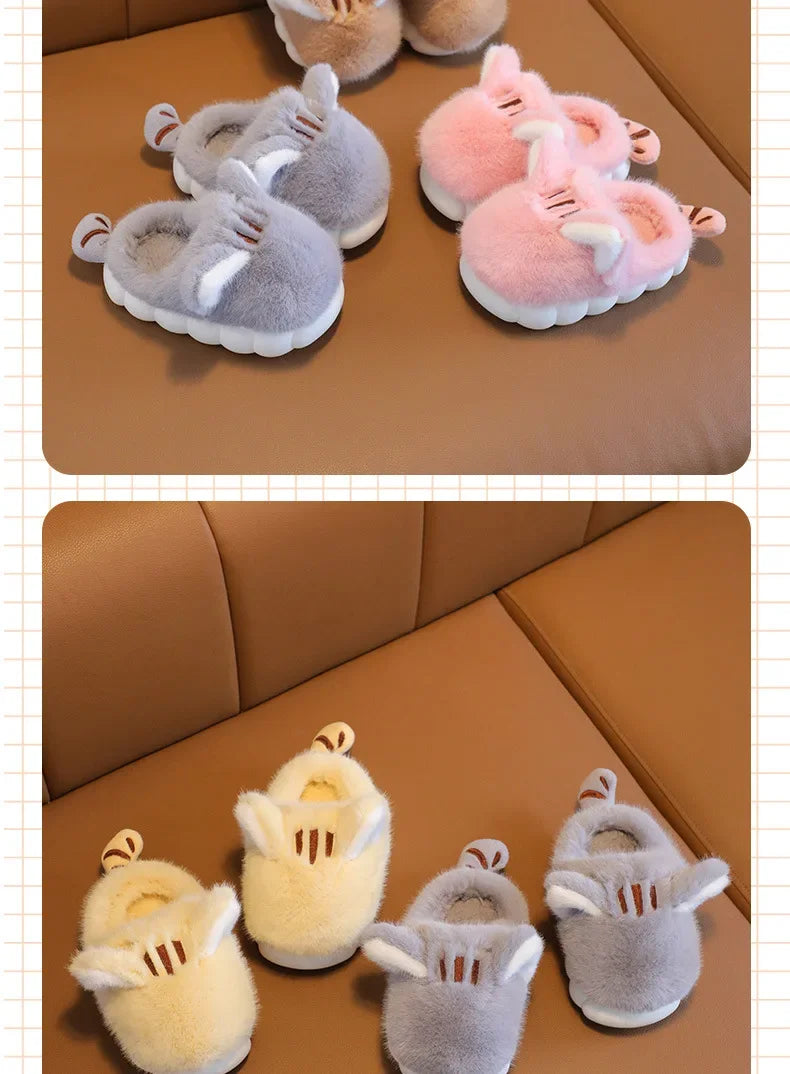 Winter Children's Plush Ankle Slippers - Warm Cotton Shoes for Boys & Girls