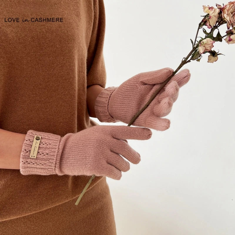 Winter luxury cashmere gloves for women with small cables and vertical edges , perfect gift