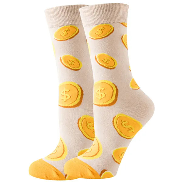 Women's or girl's middle tube cotton socks with animal and plant patterns, a colorful collection