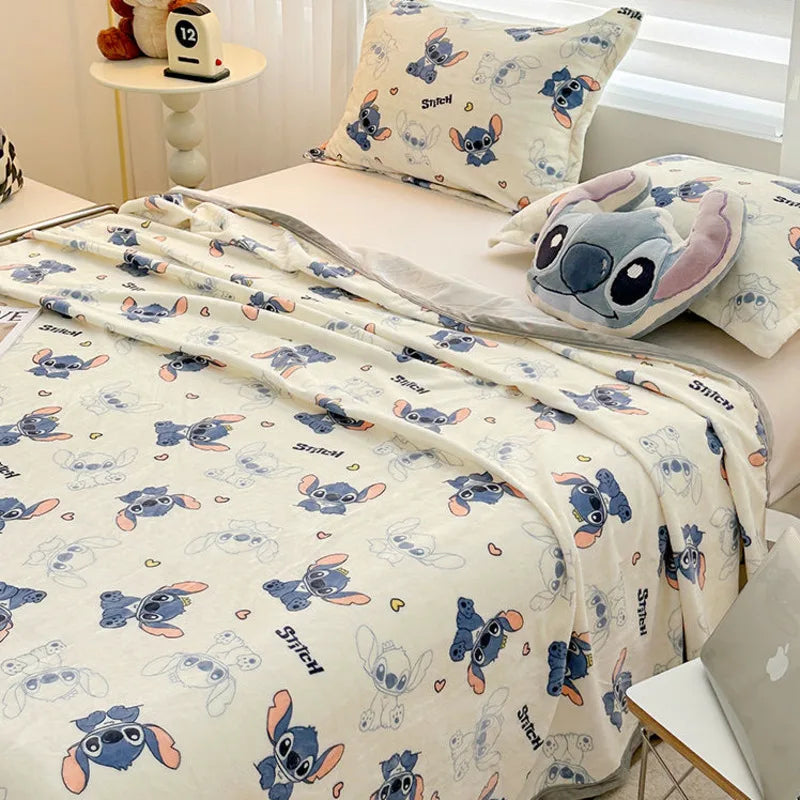 Disney Stitch plush blanket - soft coral fleece throw - kids blanket anime