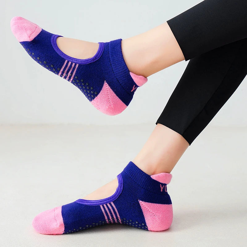 Women's backless pilates socks with towel bottom - breathable, anti-slip yoga socks, cotton ballet dance sports socks for fitness gym