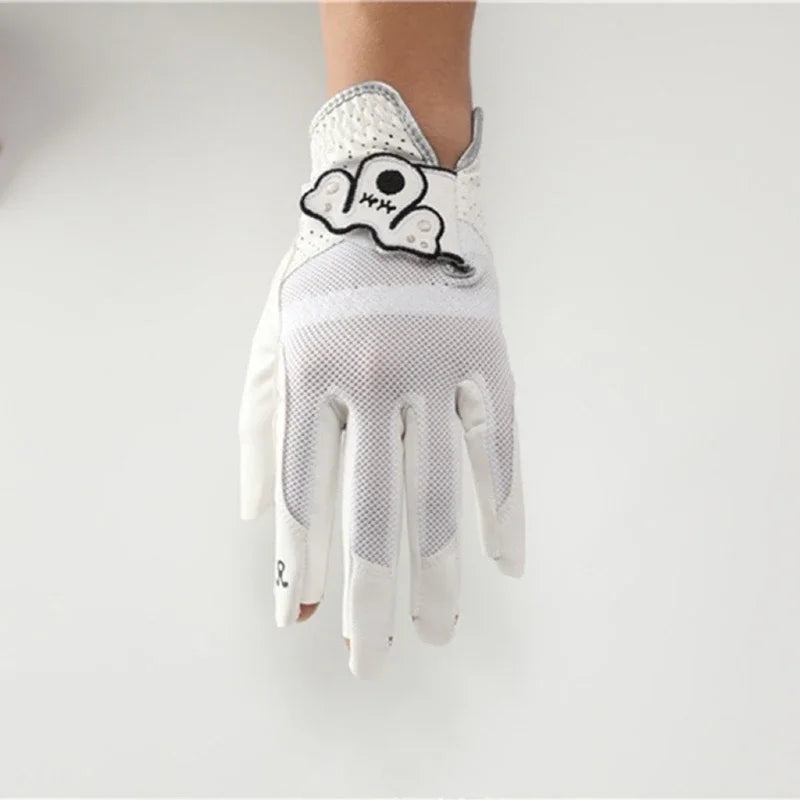 Chic and breathable women's golf sheepskin gloves for casual sports with exposed fingers and touchscreen capability