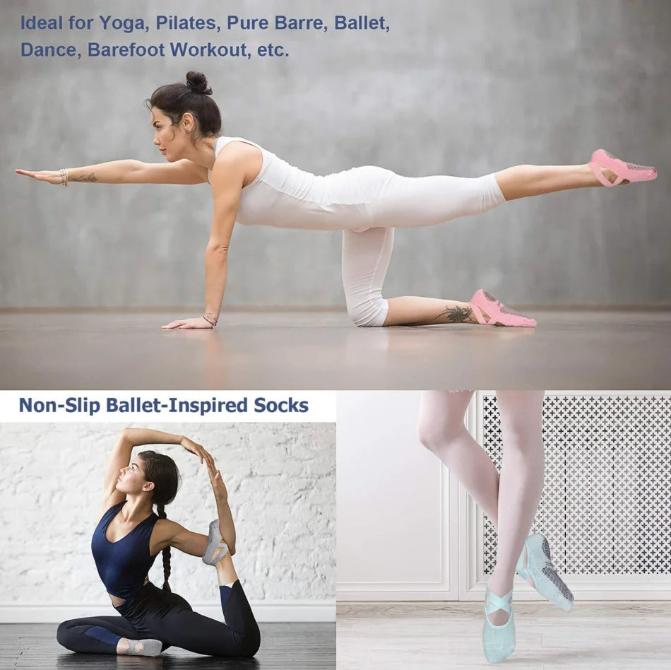 1 pair women's non-slip bandage cotton socks with straps – perfect for pilates, pure barre, ballet, and barefoot workouts