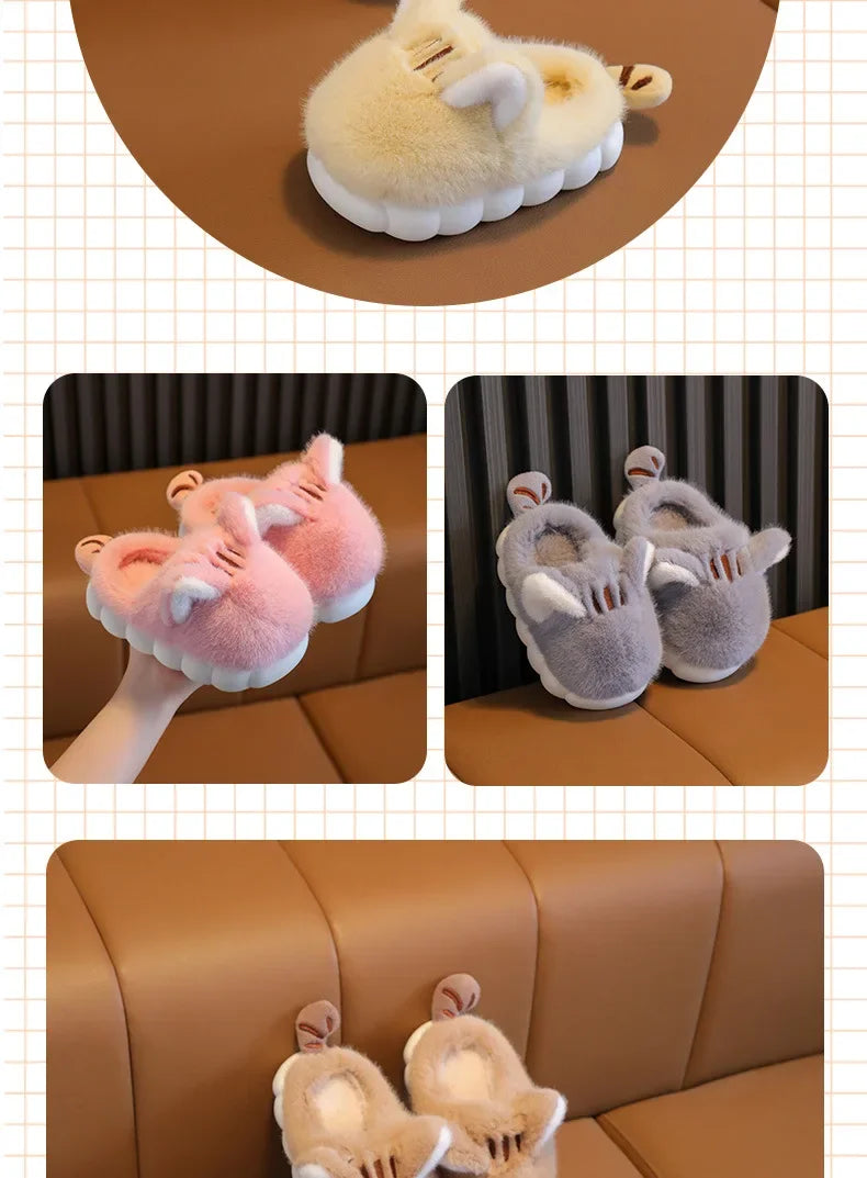Winter Children's Plush Ankle Slippers - Warm Cotton Shoes for Boys & Girls
