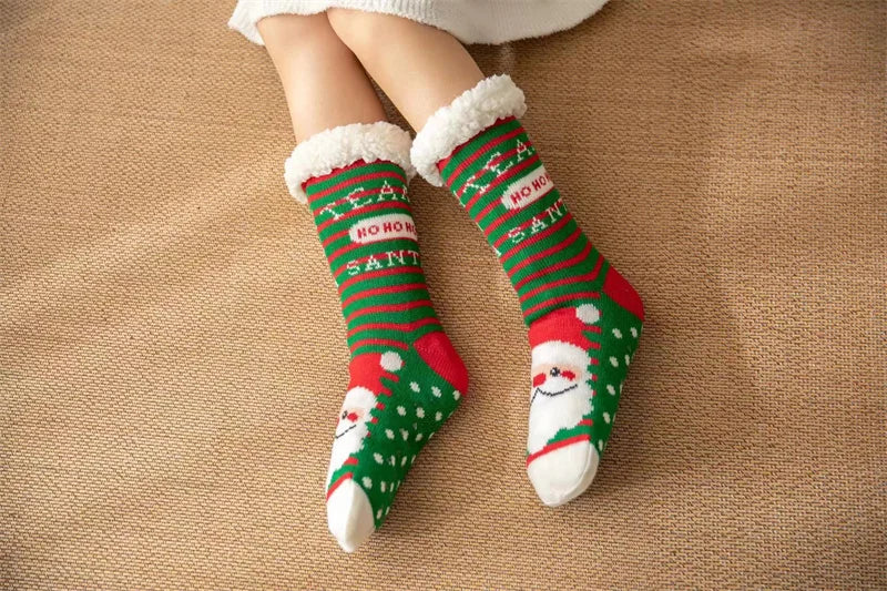 Winter kids cartoon Christmas socks warm Non-slip thermal cute family Socks