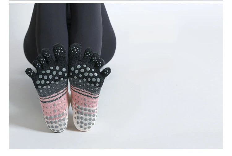 Luxurious silicone non-slip cotton yoga socks for women 5 toes to elevate your practice with style and comfort