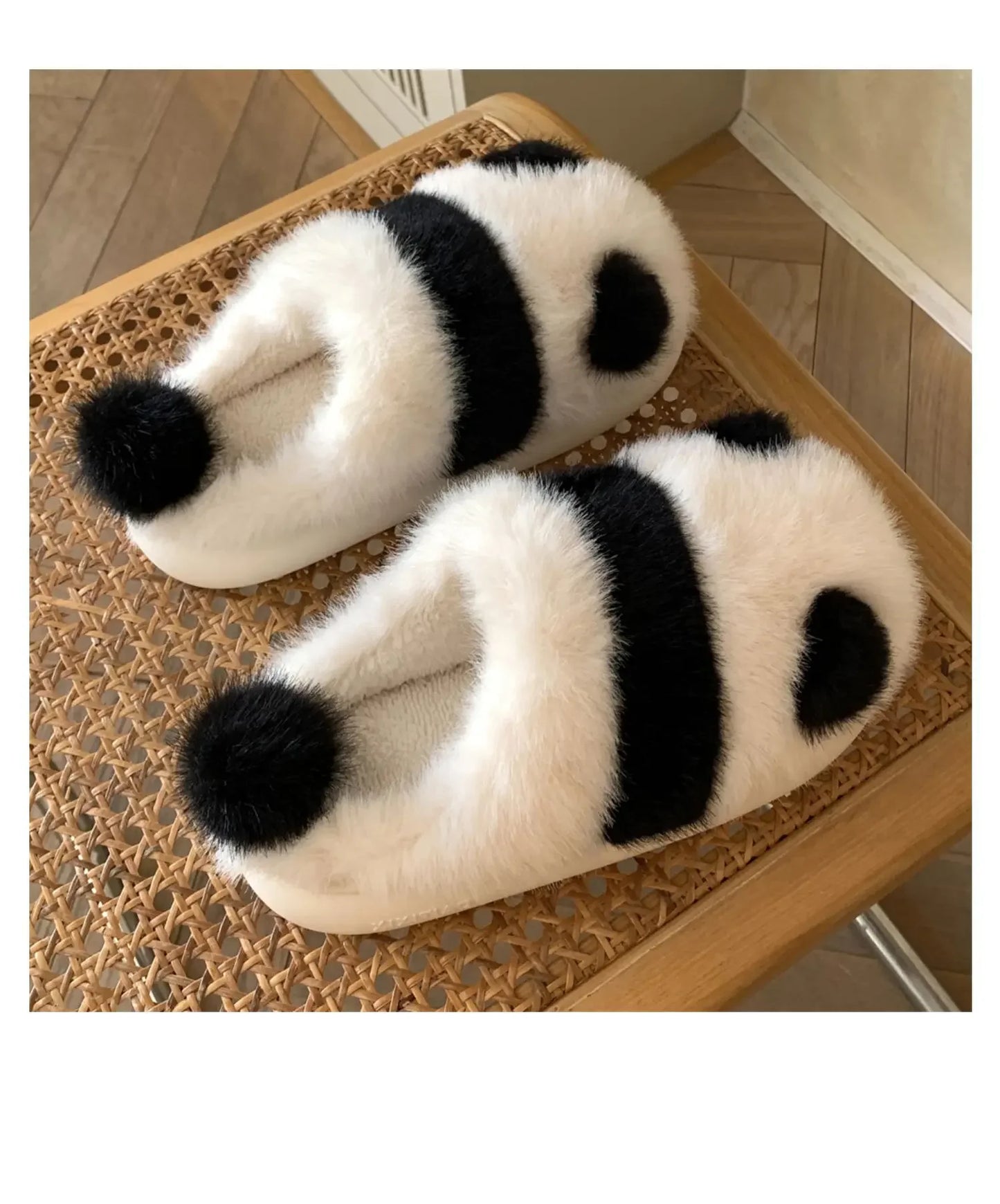 Cozy fluffy indoor Panda Slippers for winter for winter with platform sole women cute design