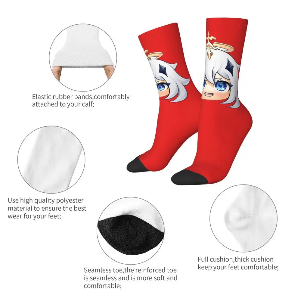 Chibi paimon Genshin anime impact unisex happy Socks from cotton blend for A Year-Round Delight for Fans