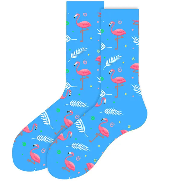 Women's or girl's middle tube cotton socks with animal and plant patterns, a colorful collection