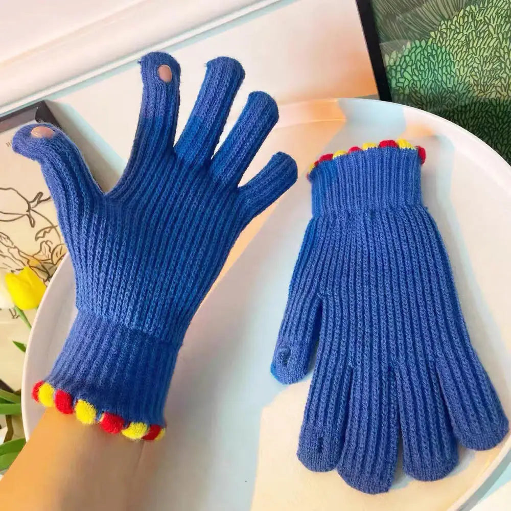 Winter warmth with cat and bird printed thermal knitted cashmere feel gloves - energize your cold days with cozy comfort women or teens girls gloves