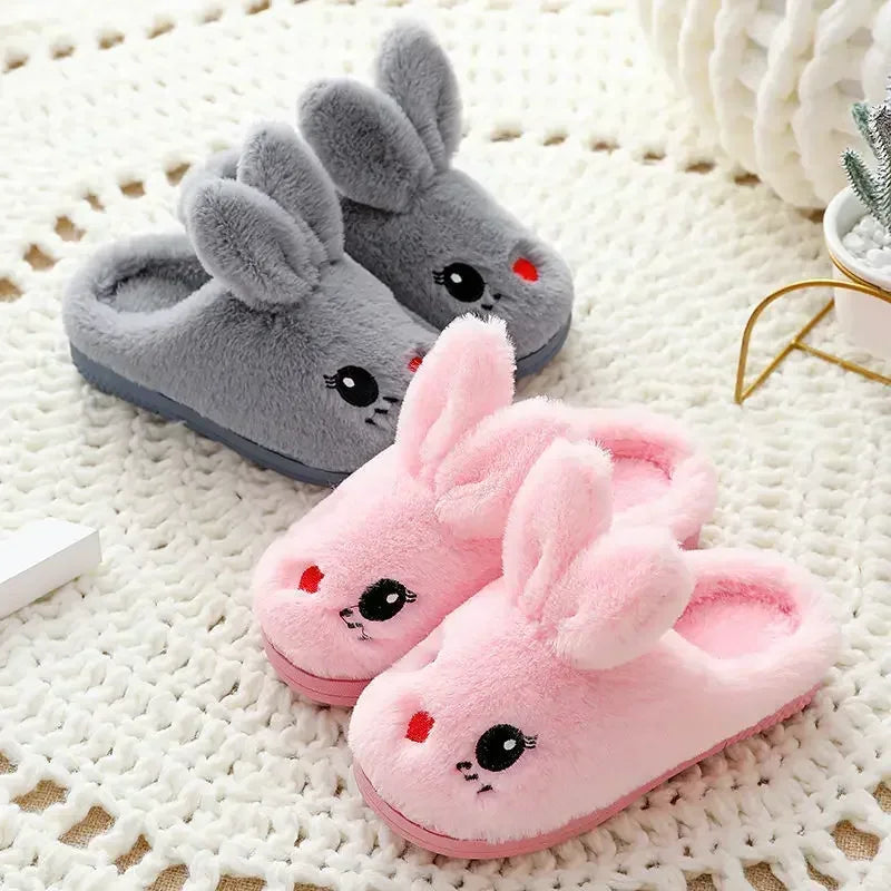 Pantoufles d'hiver chaudes et douces en fourrure de lapin mignon pour enfants, taille 24-35eur
