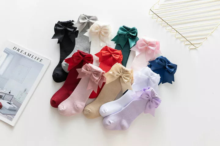 Warm & cute winter autumn kids knee high socks with big bow for 0-5 years