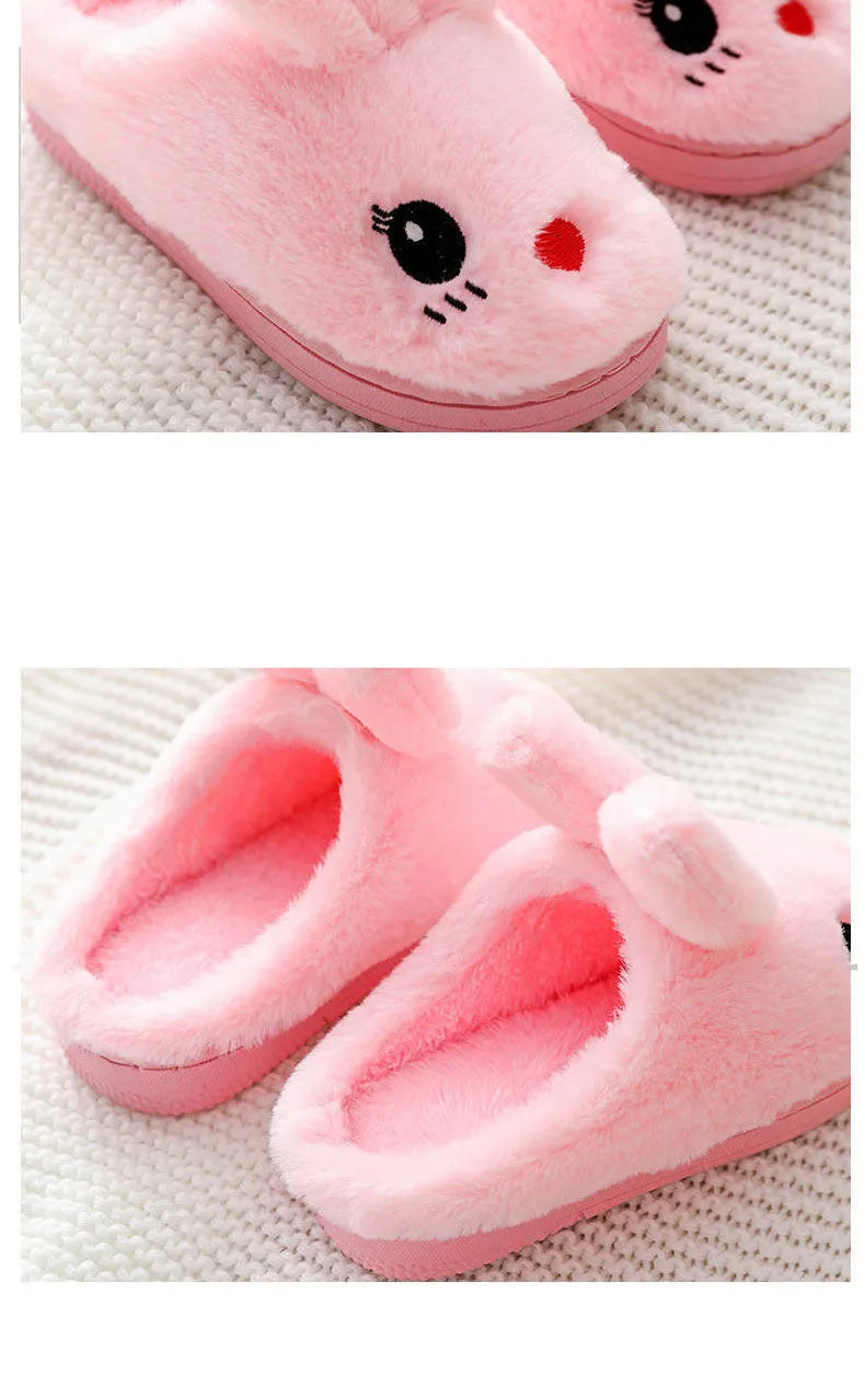 Pantoufles d'hiver chaudes et douces en fourrure de lapin mignon pour enfants, taille 24-35eur