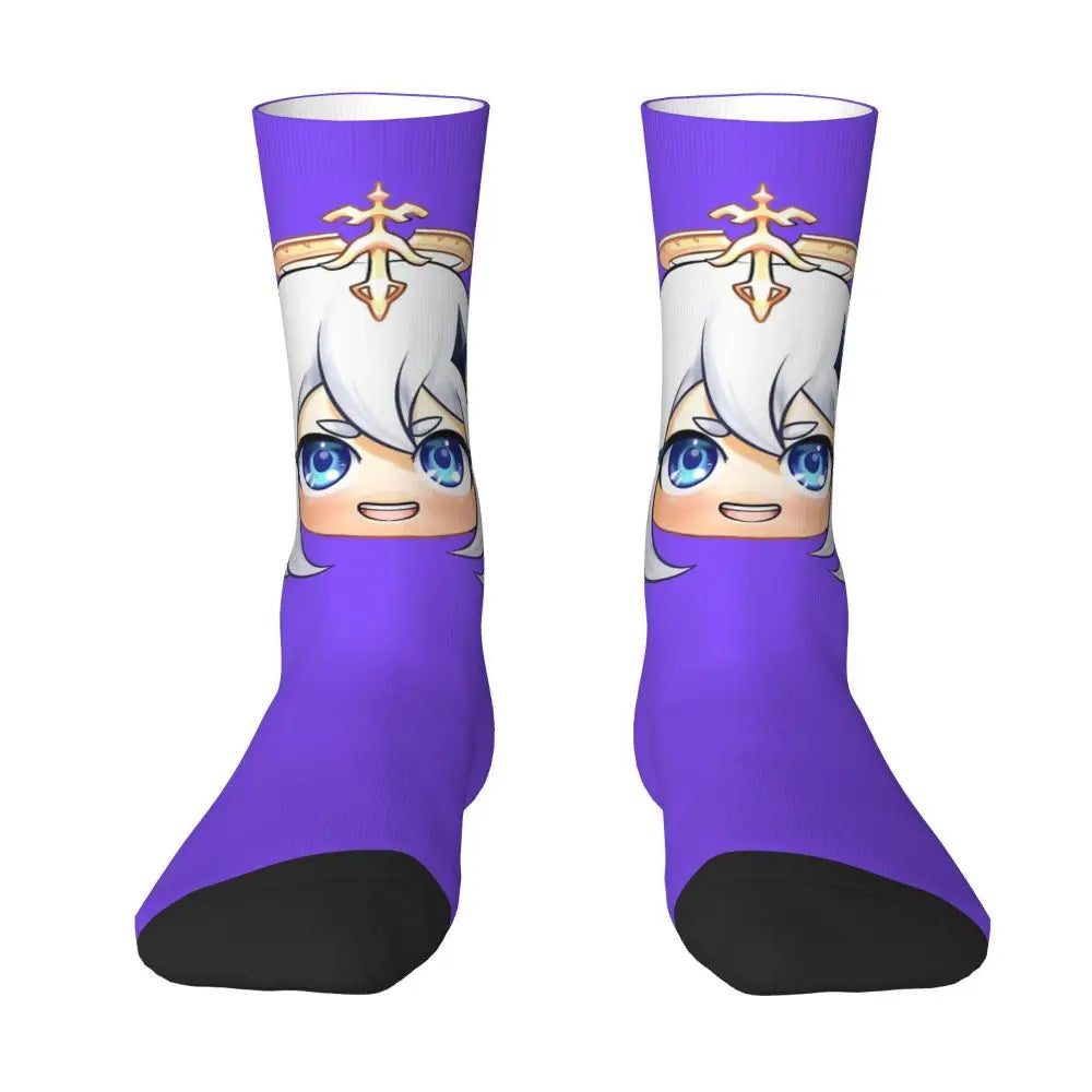 Chibi paimon Genshin anime impact unisex happy Socks from cotton blend for A Year-Round Delight for Fans