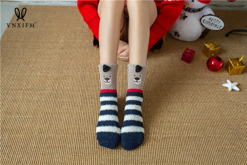 Cute animal Christmas socks with 3d fluffy coral velvet, thick and warm winter gift for women