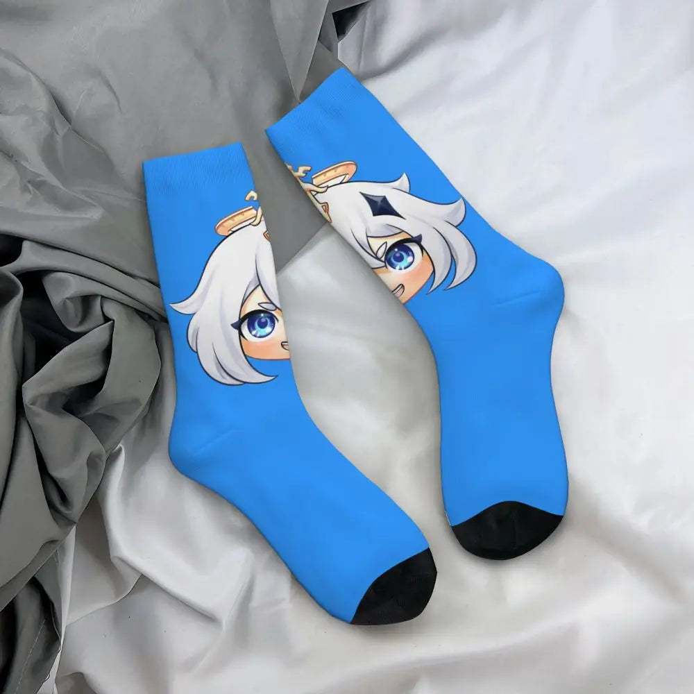 Chibi paimon Genshin anime impact unisex happy Socks from cotton blend for A Year-Round Delight for Fans