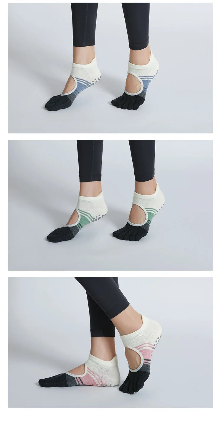 Luxurious silicone non-slip cotton yoga socks for women 5 toes to elevate your practice with style and comfort