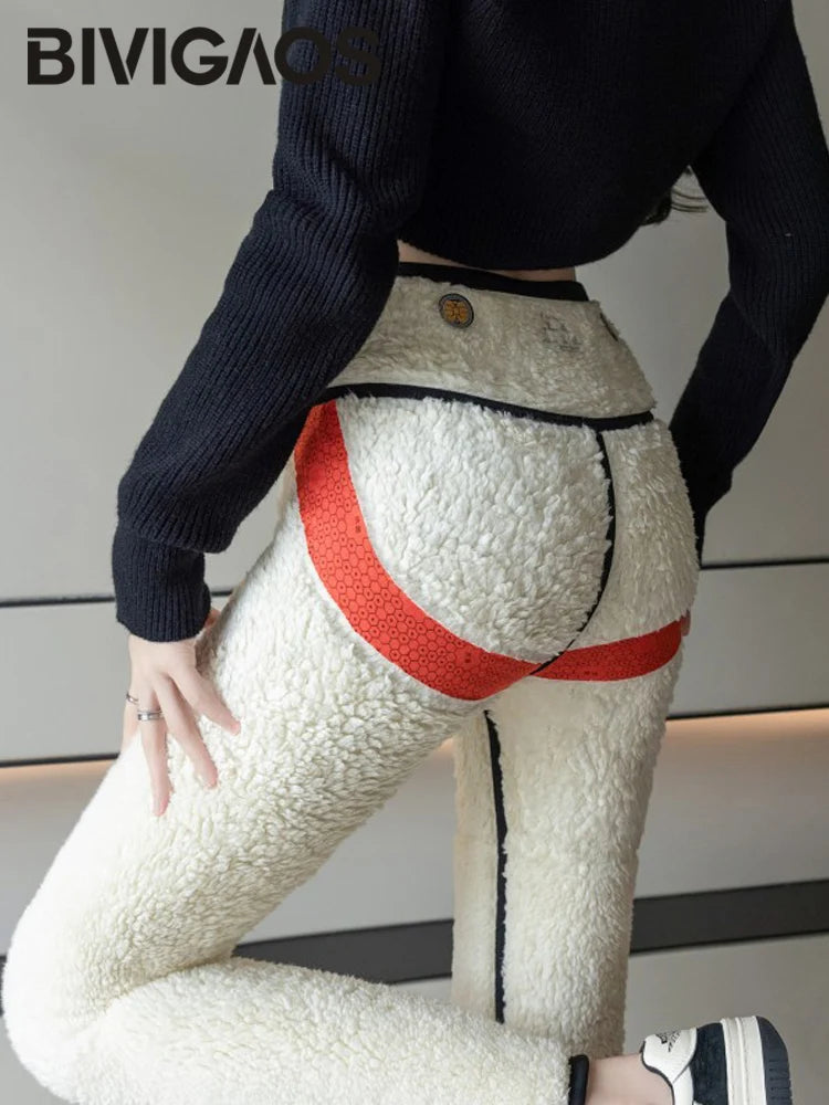 Extra thick lamb velvet shark leggings - women's high waist butt lifter black thermal fleece warm leggings for autumn winter