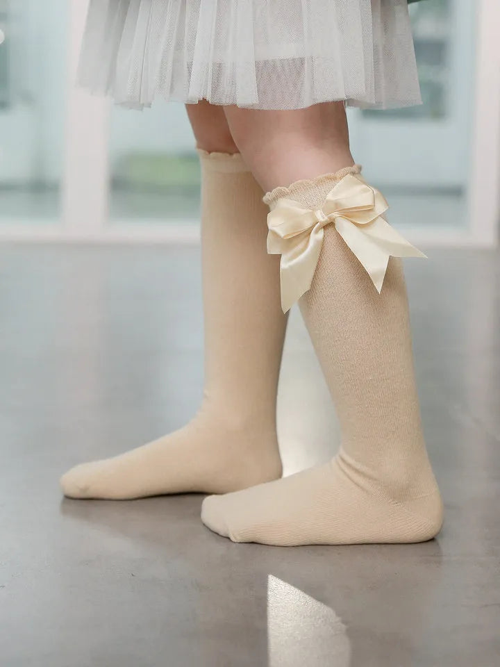 Warm & cute winter autumn kids knee high socks with big bow for 0-5 years