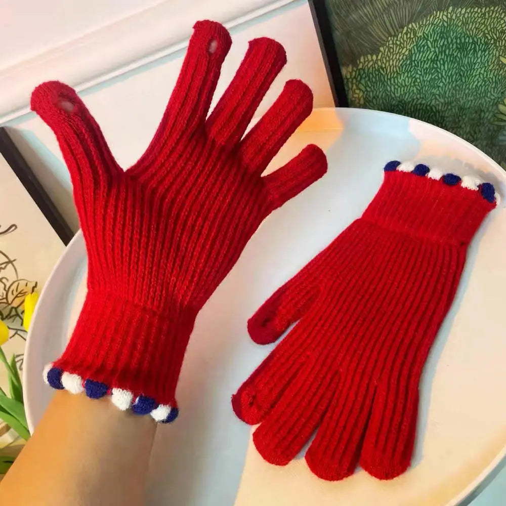 Chaleur hivernale avec des gants thermiques tricotés au toucher cachemire imprimés chat et oiseau - dynamisez vos journées froides avec des gants confortables et confortables pour femmes ou adolescentes