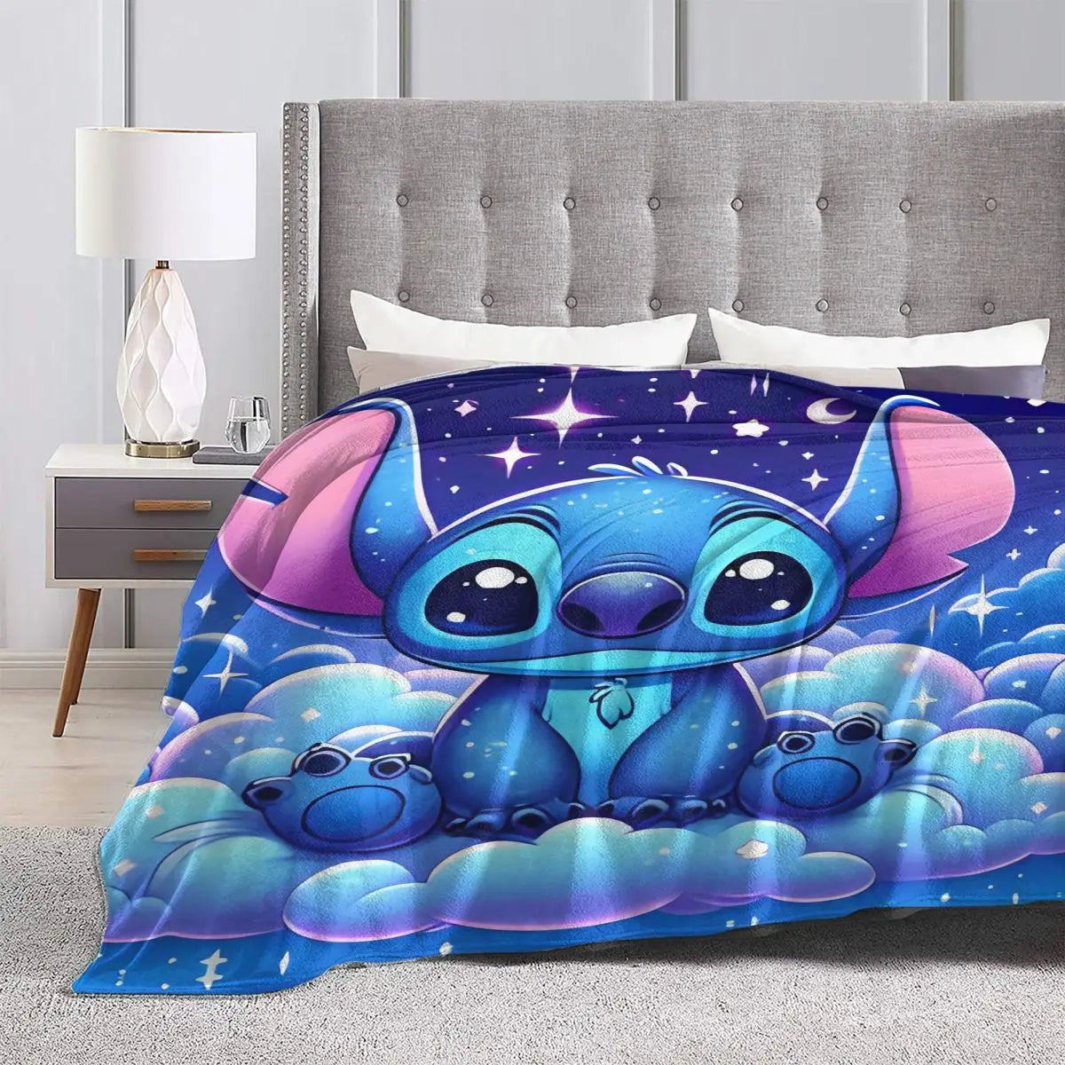 Cartoon Stitch plush throw - very soft flannel blanket for cozy snuggles warm kids bedspread
