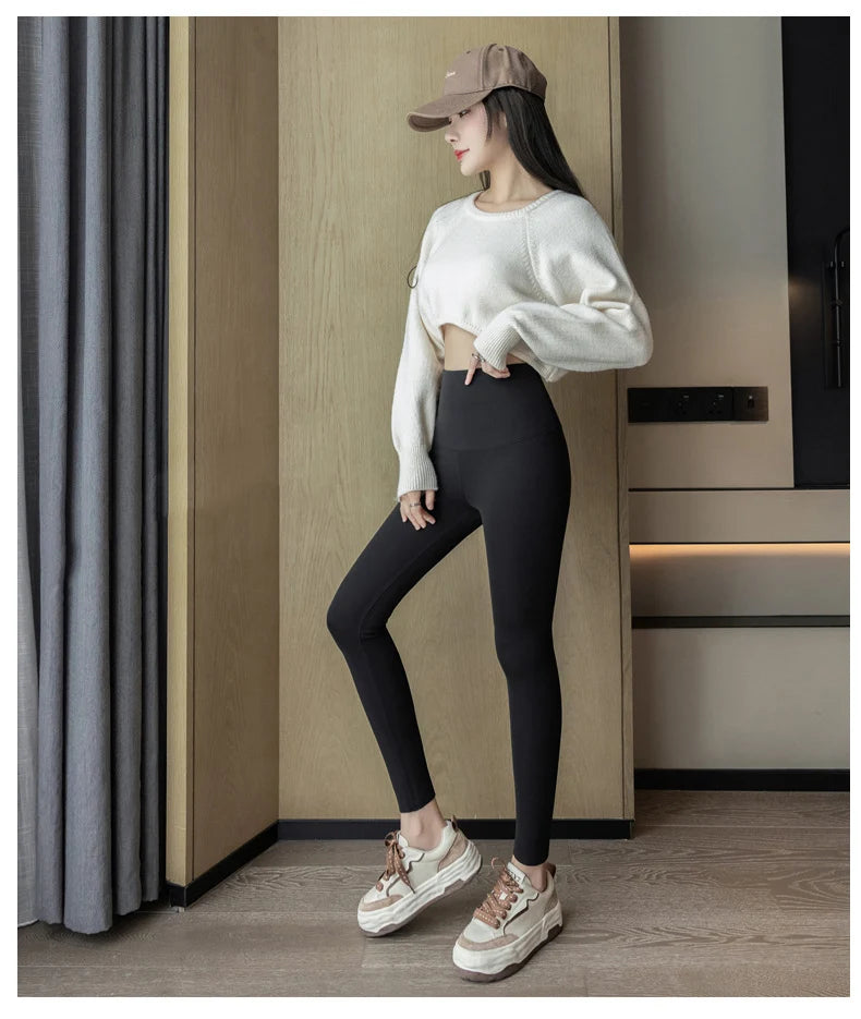 Extra thick lamb velvet shark leggings - women's high waist butt lifter black thermal fleece warm leggings for autumn winter