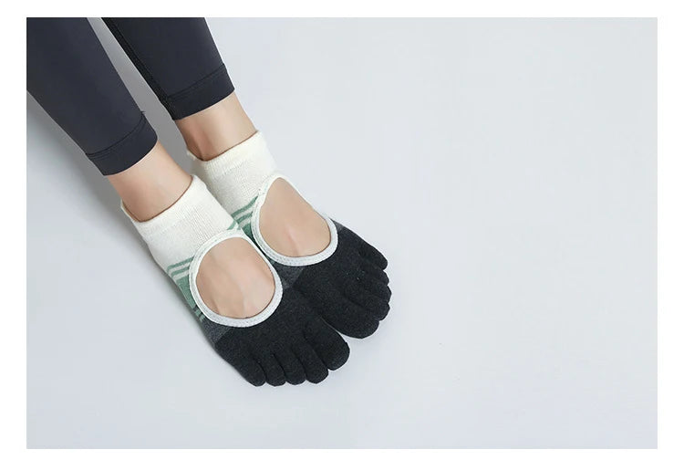 Luxurious silicone non-slip cotton yoga socks for women 5 toes to elevate your practice with style and comfort