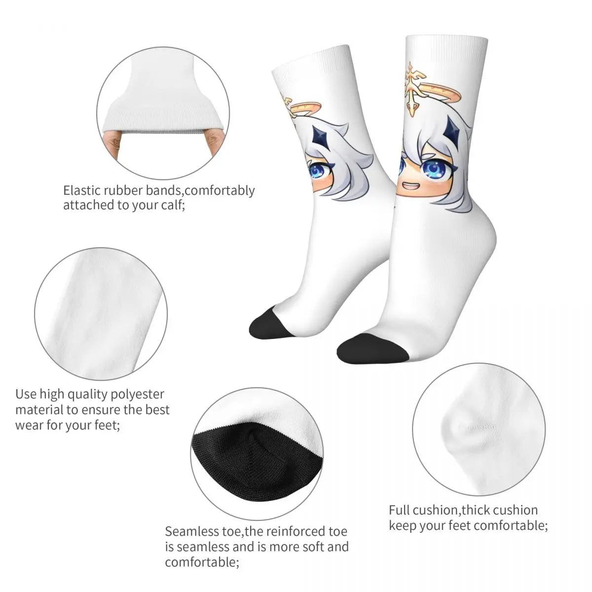 Chibi paimon Genshin anime impact unisex happy Socks from cotton blend for A Year-Round Delight for Fans