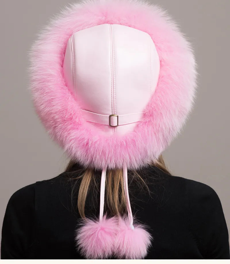 Natural Fox Fur Winter Hat with Earmuffs Fashionable Warmth for Women