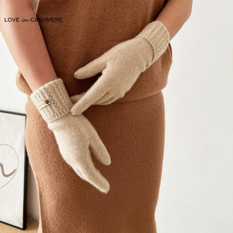 Winter luxury cashmere gloves for women with small cables and vertical edges , perfect gift