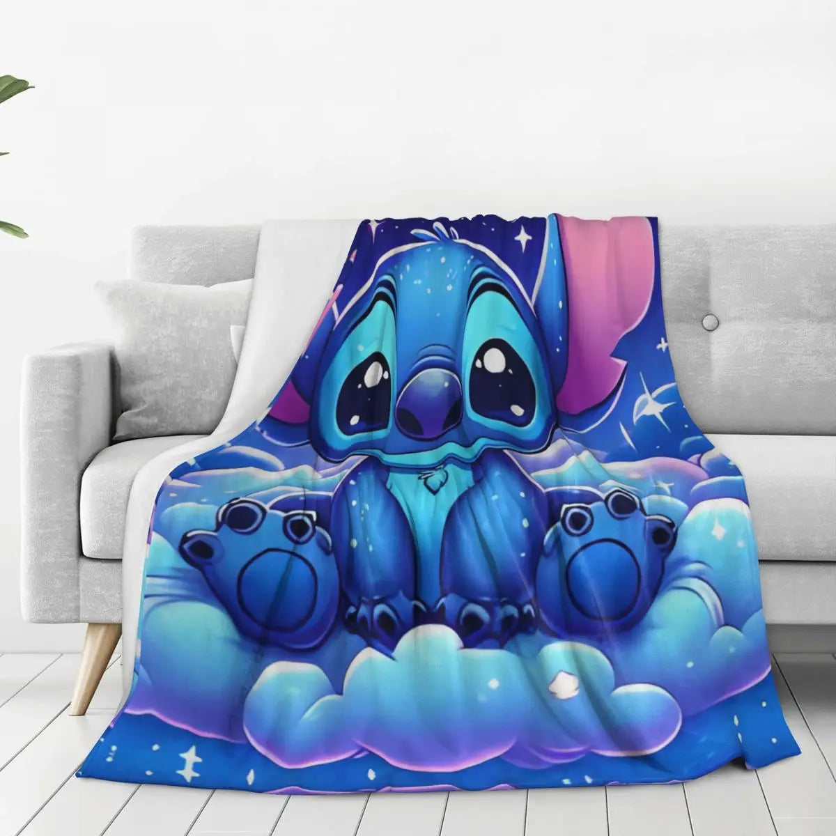 Cartoon Stitch plush throw - very soft flannel blanket for cozy snuggles warm kids bedspread