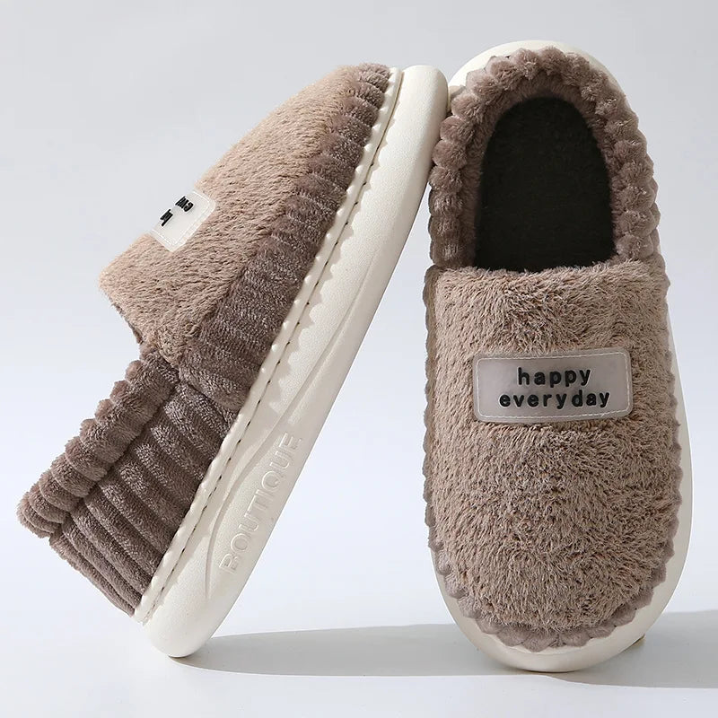 Pantoufles en coton pour hommes et femmes, grandes pantoufles d'hiver chaudes et épaisses en peluche, chaudes et décontractées