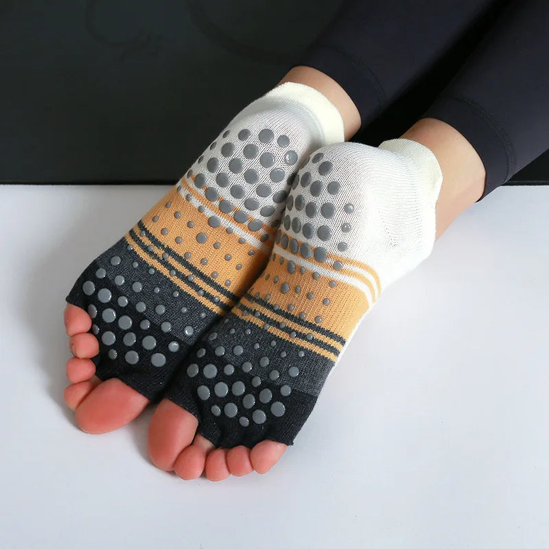 Luxurious silicone non-slip cotton yoga socks for women 5 toes to elevate your practice with style and comfort