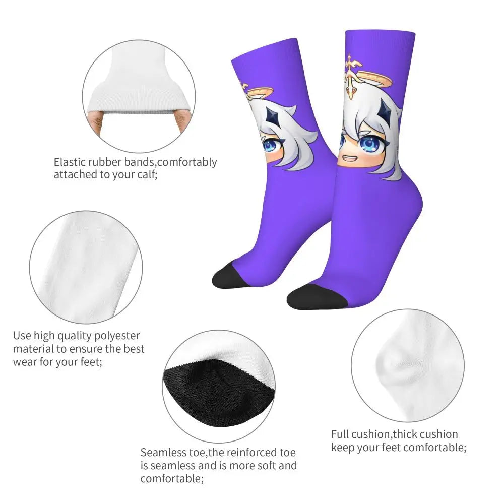 Chibi paimon Genshin anime impact unisex happy Socks from cotton blend for A Year-Round Delight for Fans
