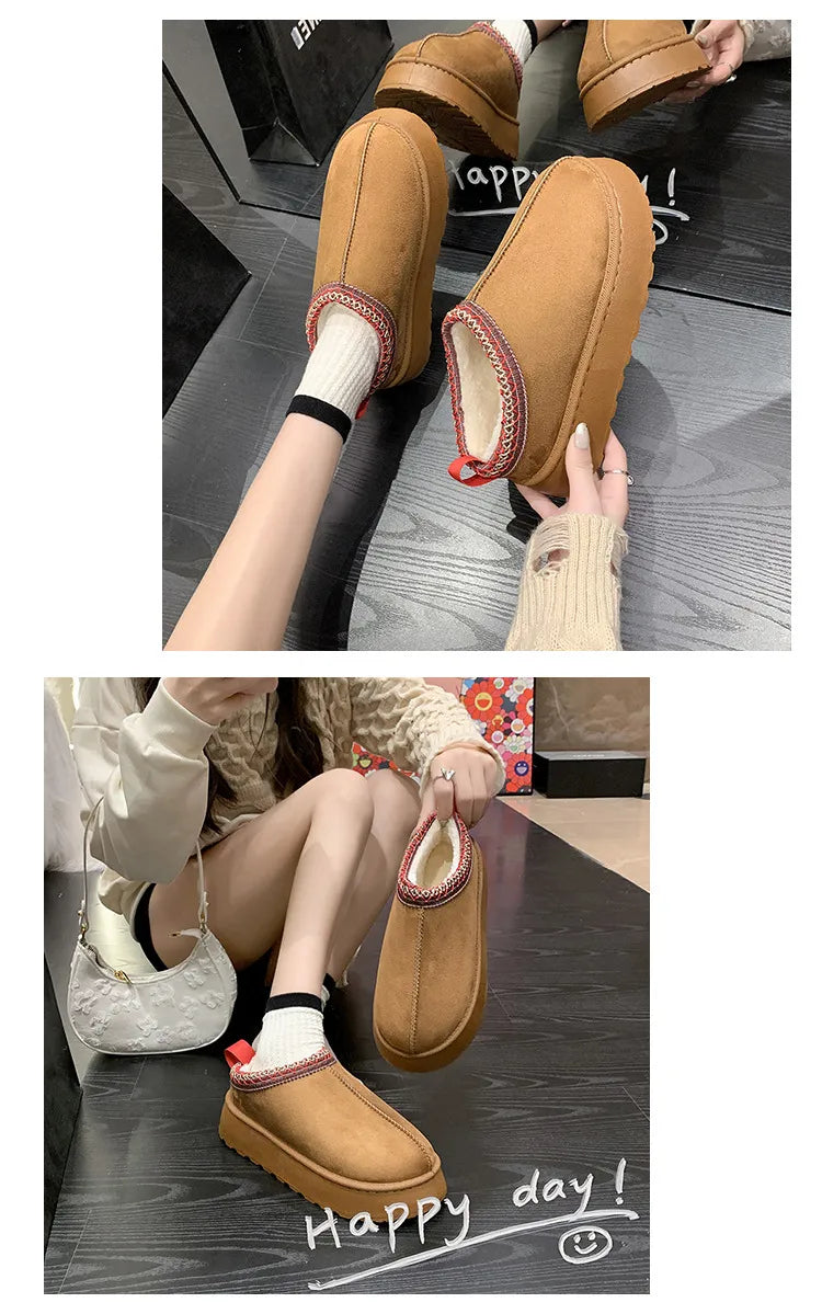 Winter cozy soft warm snow Boots slippers Cozy, Thick-Soled Half Slippers for Women