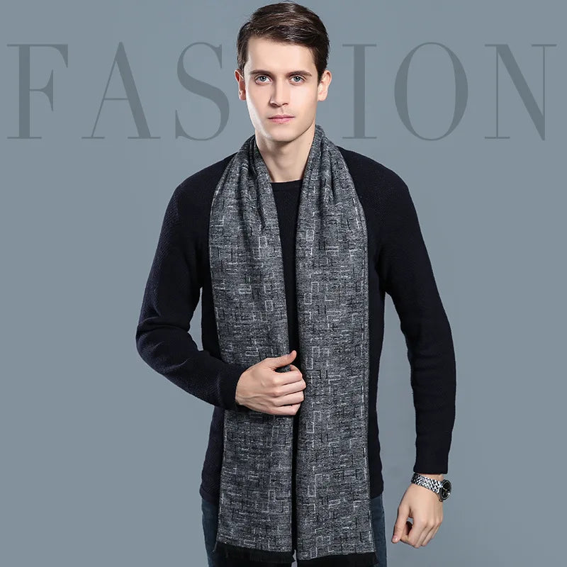 sophisticated cashmere blend warm plaid men's Scarf for winter, casual-business look perfect Gift
