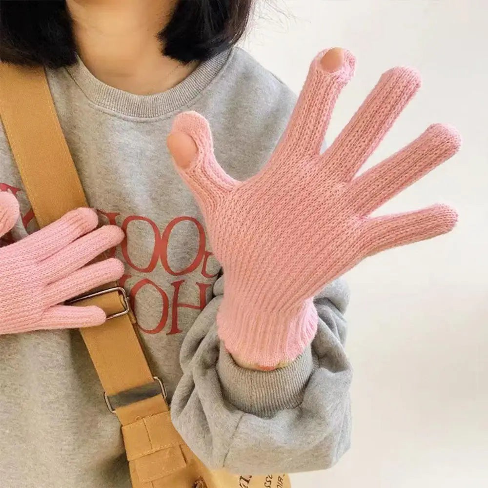 Winter warmth with cat and bird printed thermal knitted cashmere feel gloves - energize your cold days with cozy comfort women or teens girls gloves