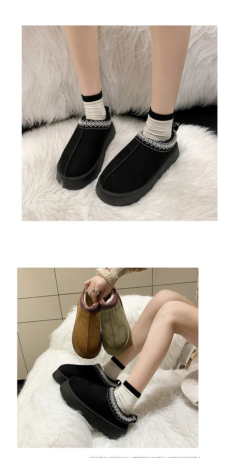 Winter cozy soft warm snow Boots slippers Cozy, Thick-Soled Half Slippers for Women