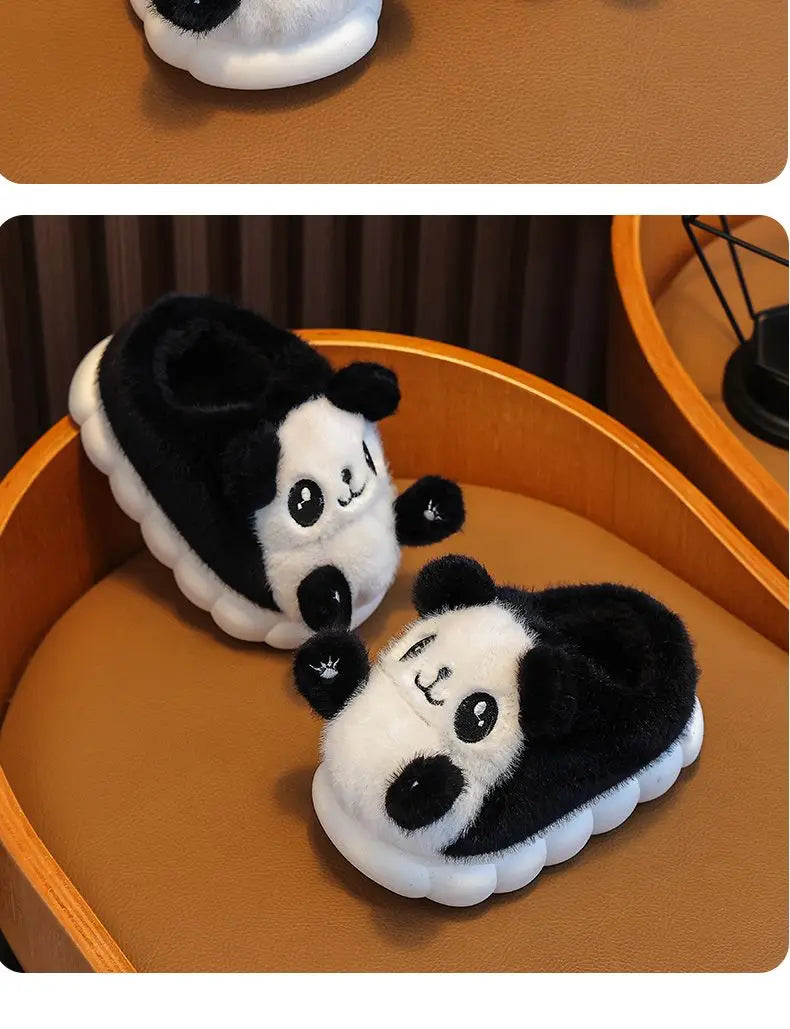 Cozy Kids' Cartoon Panda Slippers Warm Indoor Fluffy Shoes for Boys and Girls