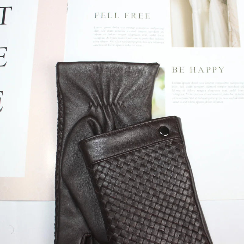 New women's sheepskin gloves with touch screen ability woven warmth and high-end knitted lining for luxe driving style