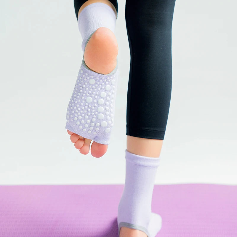 Hot two-toe elegant yoga pilates socks with silicone for non-slip grips and quick-dry comfort in yoga sessions, ballet, and dance – perfect fit for women's fitness