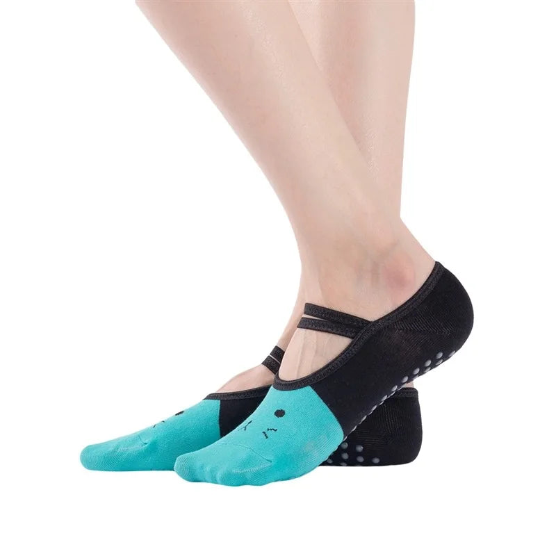 Graceful cute women's yoga socks new silicone anti-slip ballet pilates socks with backless breathable design and elegant bandage detail