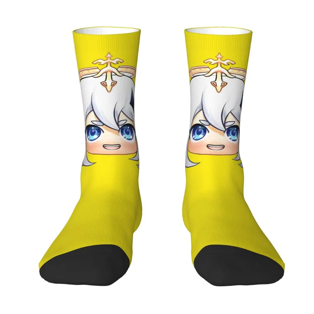 Chibi paimon Genshin anime impact unisex happy Socks from cotton blend for A Year-Round Delight for Fans